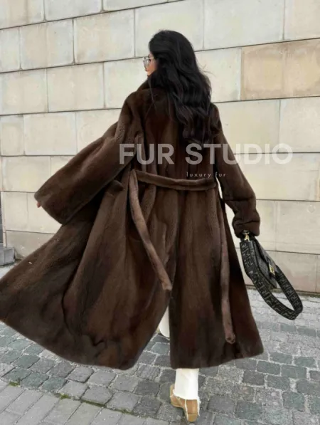 Норковая шуба, цельный мех PREMIUM COLLECTION VELVET - цвет соболь - фото 10