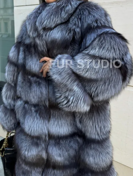 Шуба натуральная из чернобурки стойка воротник - фото 1