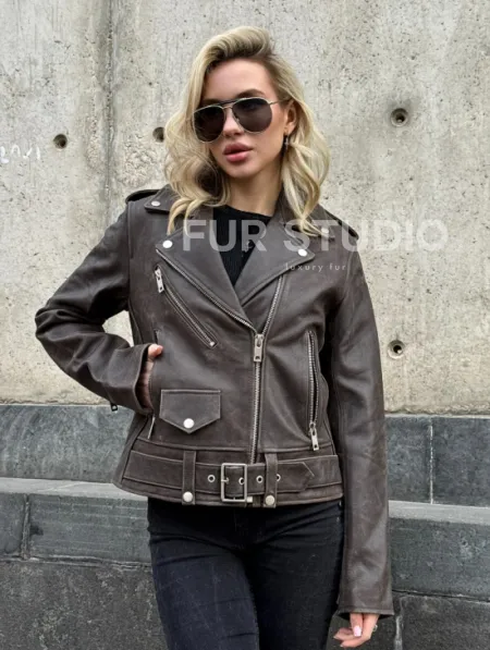 Косуха женская из винтажной кожи - фото 0