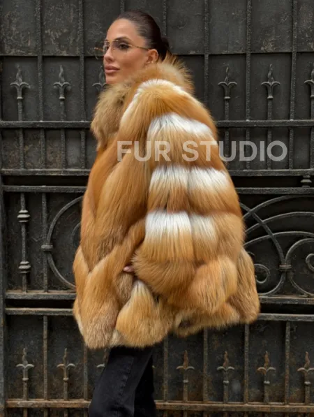 Шуба - пончо из меха рыжей (огненной) лисы - фото 4
