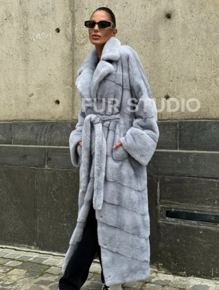Длинная шуба из голубой скандинавской норки - фото 3