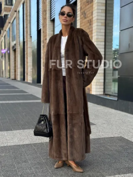Длинное норковое пальто - шуба в цвете соболь - фото 6