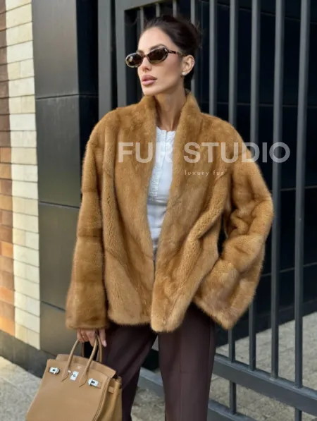 Норковый жакет Gold воротник V-образный - фото 6