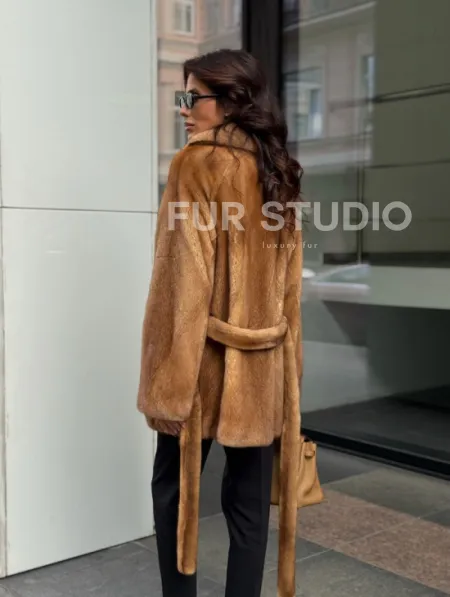 Норка жакет шалевый воротник - цвет Gold - фото 9