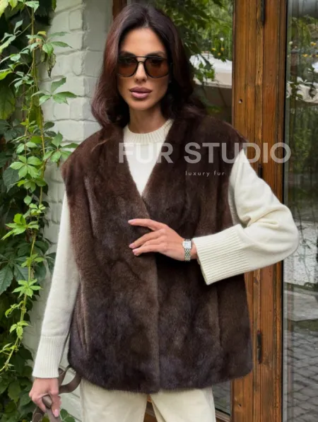 Жилет норковый - цвет коричневый - фото 7