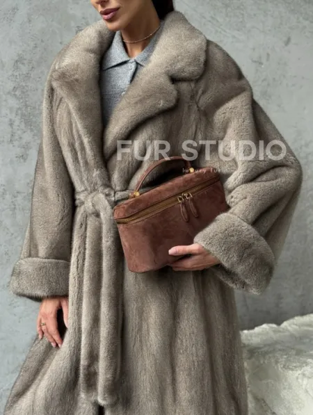 Длинная норковая шуба - цвет серый - фото 2