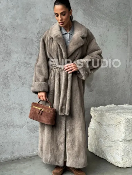 Длинная норковая шуба - цвет серый - фото 5