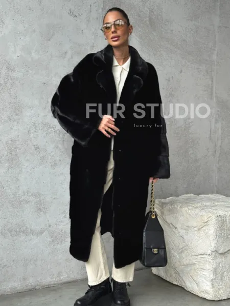 Черная шуба из меха норки SAGA FURS - фото 8