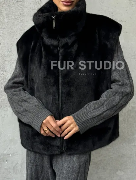 Черная норковая жилетка - фото 2