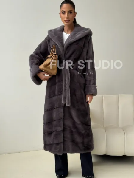 Длинная норковая шуба - капюшон кобра - фото 0