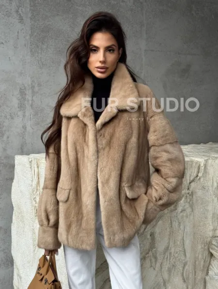 Норковый жакет с английским воротником - пастель - фото 6