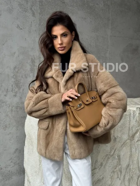 Норковый жакет с английским воротником - пастель - фото 8