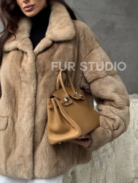 Норковый жакет с английским воротником - пастель - фото 2