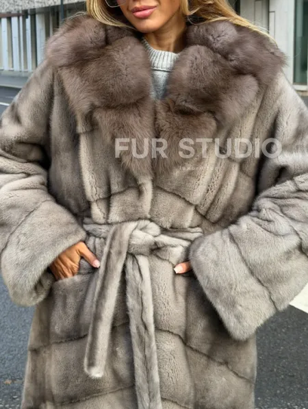 Шуба норковая женская с капюшоном куница - фото 2