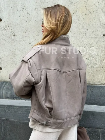 Зимняя дубленка - бомбер - фото 5