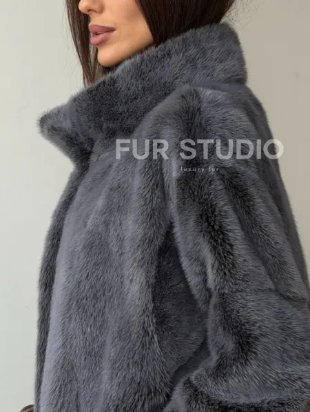 Короткая норковая шуба - стойка воротник - фото 1