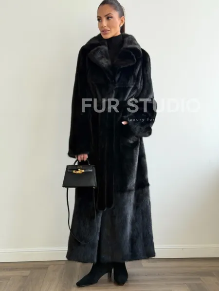 Черная шуба из меха норки - классический стиль - фото 4