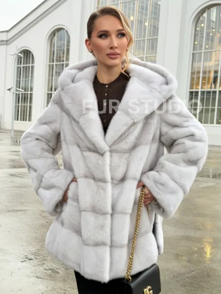 Белая норковая шуба с капюшоном - автоледи - фото 0