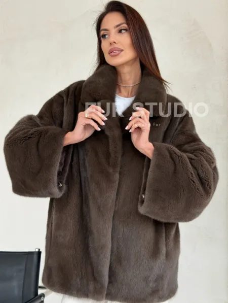 Меховой норковый жакет - английский воротник - фото 4