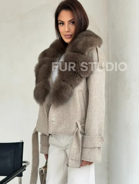 Куртка - пальто с мехом финского песца - фото 0