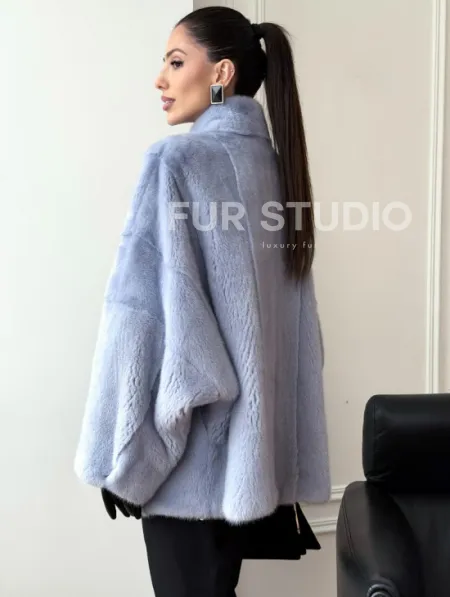 Голубой норковый полушубок - летучая мышь - фото 5