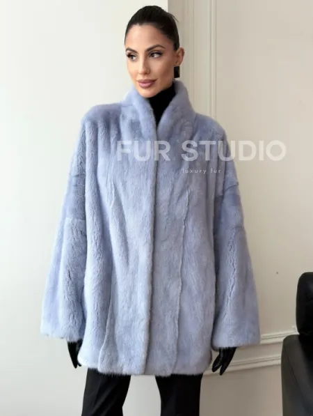 Голубой норковый полушубок - летучая мышь - фото 7