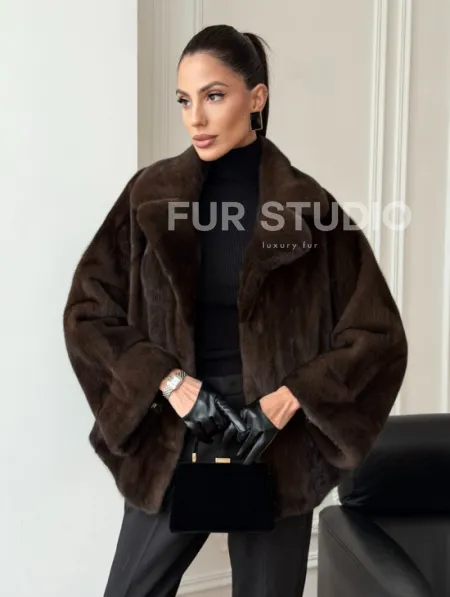 Короткая шуба из натурального меха норки - фото 0