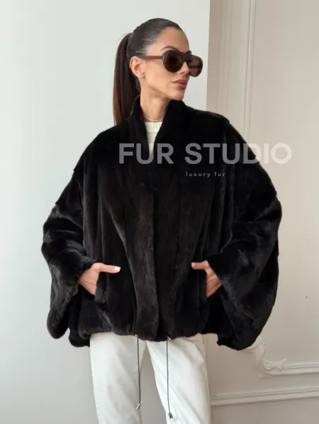 Короткая норковая шуба - пончо - фото 0