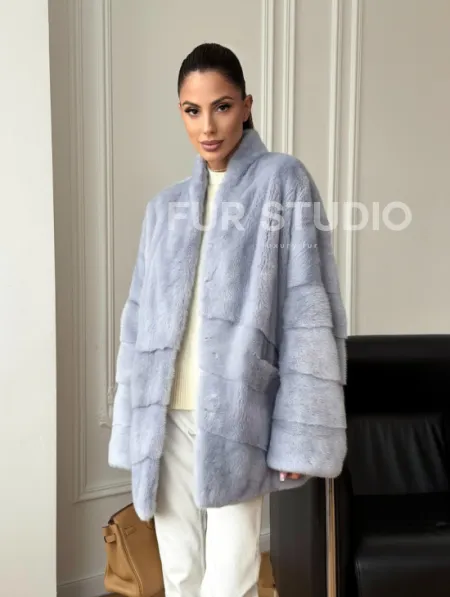 Голубая норковая шуба - жакет - фото 10