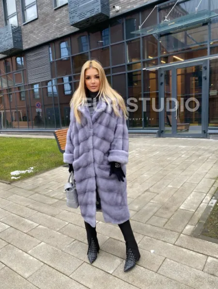 Шуба из меха голубой норки, фасон кимоно - фото 6