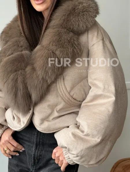 Зимний короткий пуховик с мехом - оверсайз - фото 1