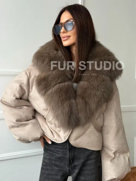 Зимний короткий пуховик с мехом - оверсайз - фото 5