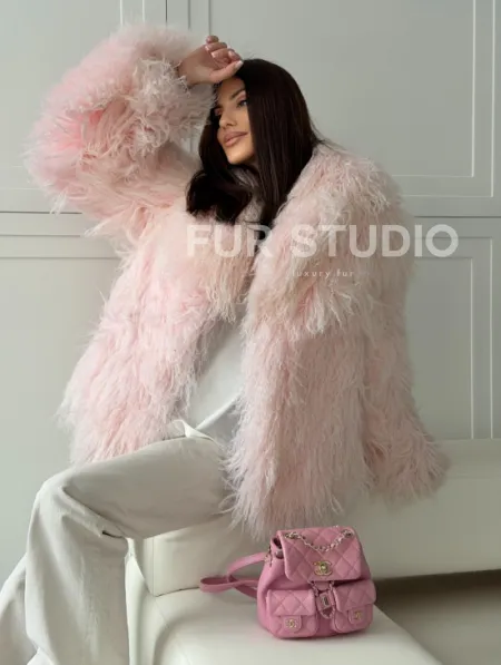 Шуба из меха ламы - цвет розовый - фото 12