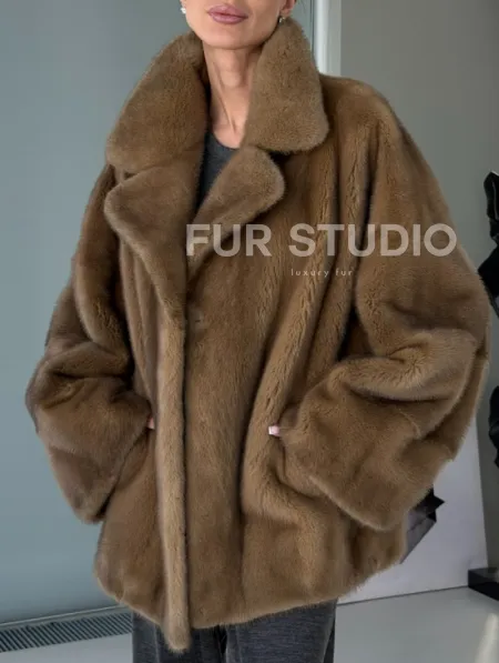 Женский норковый полушубок - английский воротник - фото 4