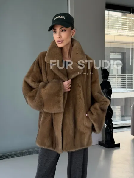 Женский норковый полушубок - английский воротник - фото 17