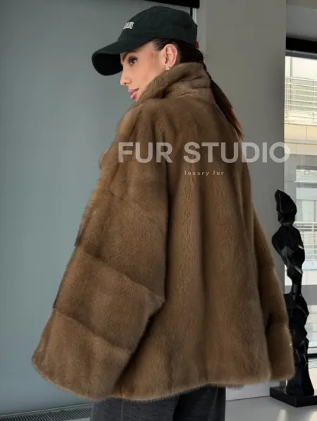 Женский норковый полушубок - английский воротник - фото 7