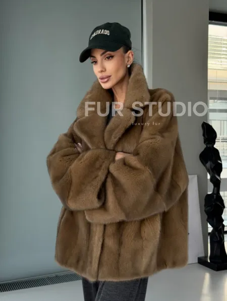 Женский норковый полушубок - английский воротник - фото 19