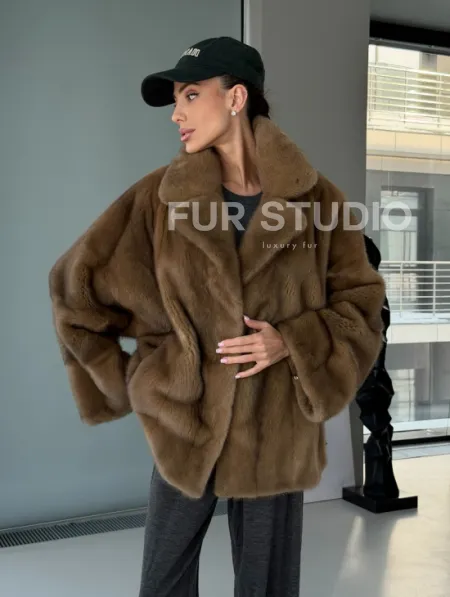 Женский норковый полушубок - английский воротник - фото 12