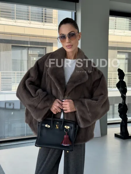 Короткий норковый полушубок - английский воротник - фото 19