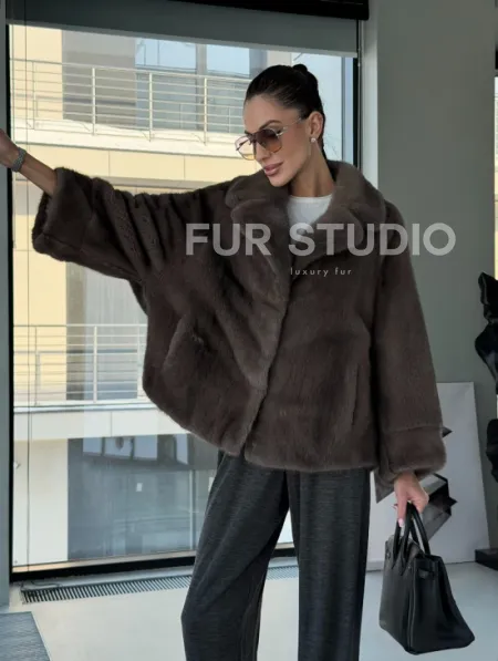 Короткий норковый полушубок - английский воротник - фото 18