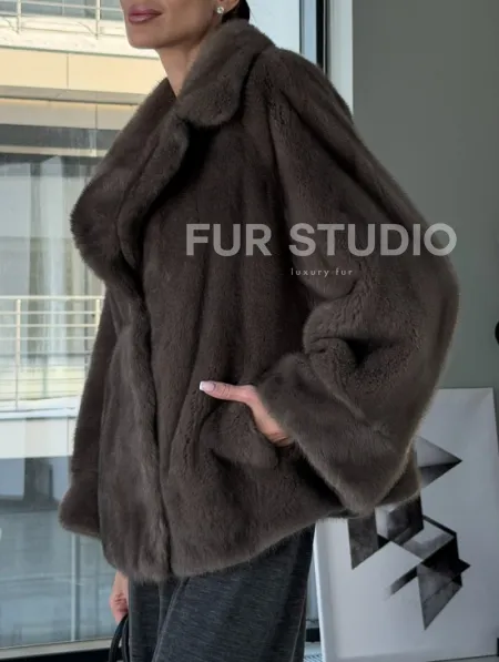 Короткий норковый полушубок - английский воротник - фото 4