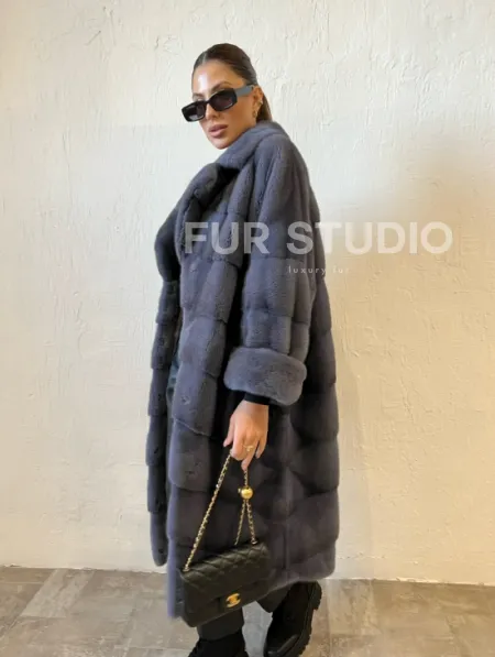 Шуба серого цвета из меха норки ПРЕМИУМ качества - фото 0