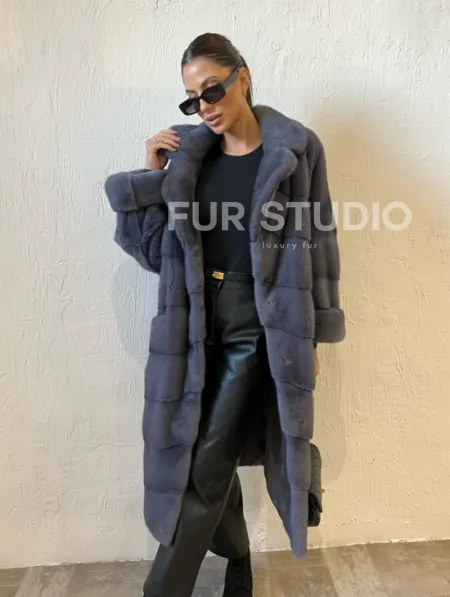 Шуба серого цвета из меха норки ПРЕМИУМ качества - фото 6