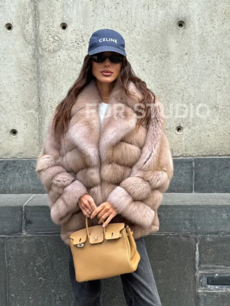 Шуба из меха куницы - цвет Tortora - фото 14
