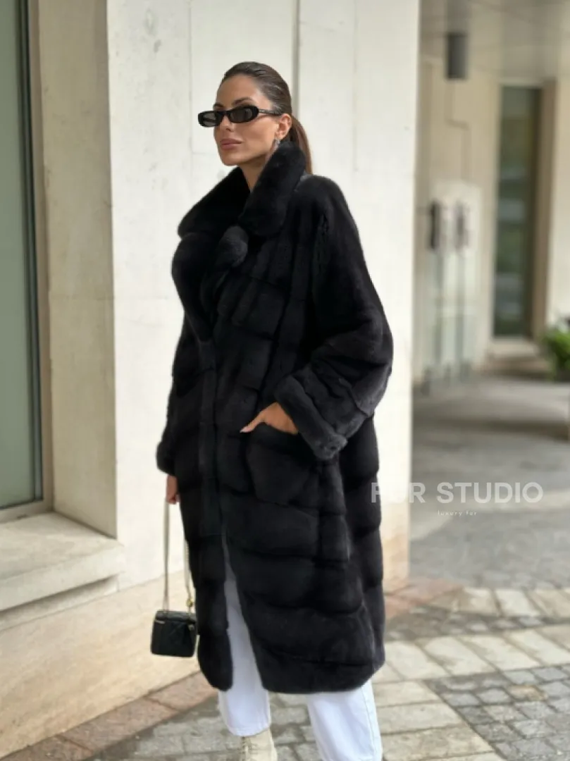 Шуба норковая кимоно - темный графит - фото 3