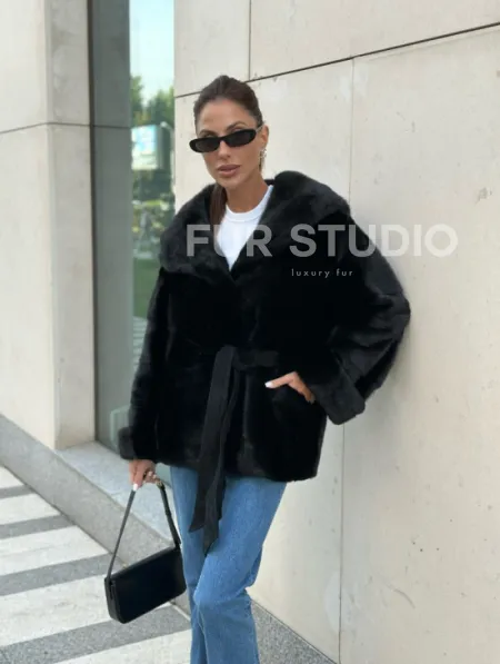 Черная норковая шуба с капюшоном - автоледи - фото 3