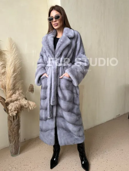 Норка паркет кимоно английский воротник NAFA - сапфир - фото 0