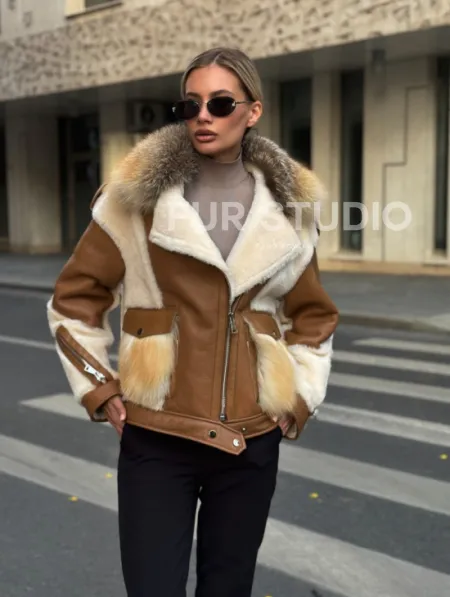 Стильная дубленка из мериноса - цвет кэмел - фото 7