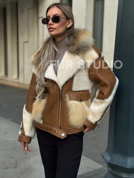 Стильная дубленка из мериноса - цвет кэмел - фото 2