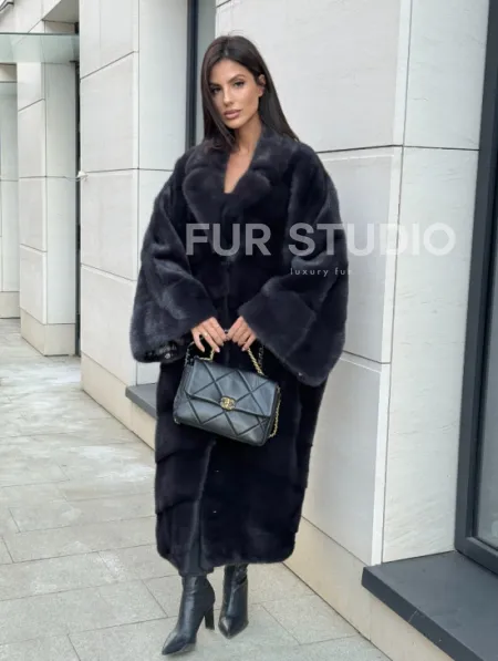 Манто из аукционной норки в цвете графит - фото 0